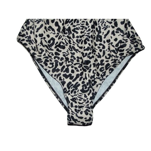 Swimsuit Size Large animal print  Black Beige One piece Swim Suit v-neck ruffle - Picture 6 of 14